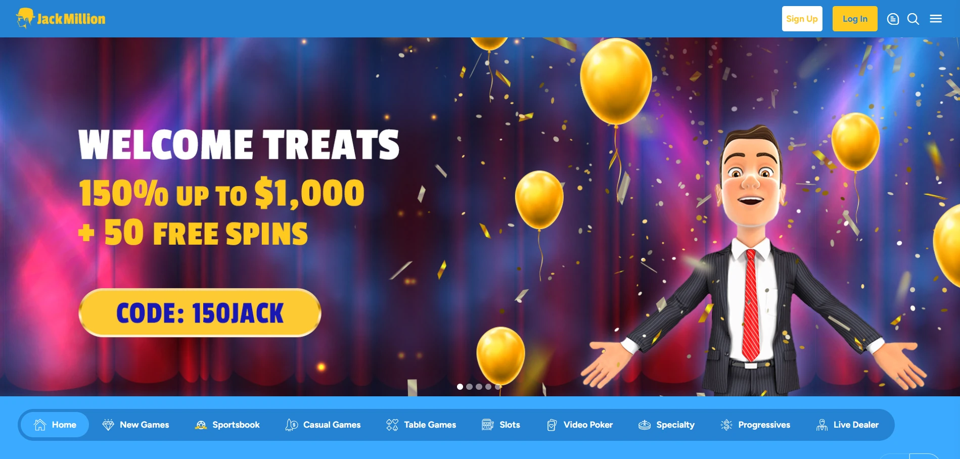JackMillion Casino front page seen while still logged out
